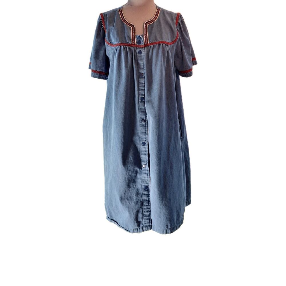 Go Softly Size L Blue Button Up Short Sleeve Dress Beachwear